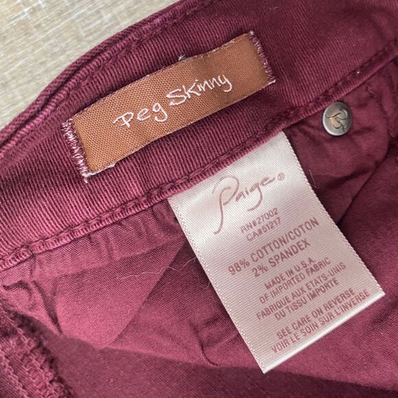 Y2K Paige Peg Skinny Slim Jeans Women’s 28 Burgundy Maroon Swiftie Academia Vamp - Picture 8 of 14
